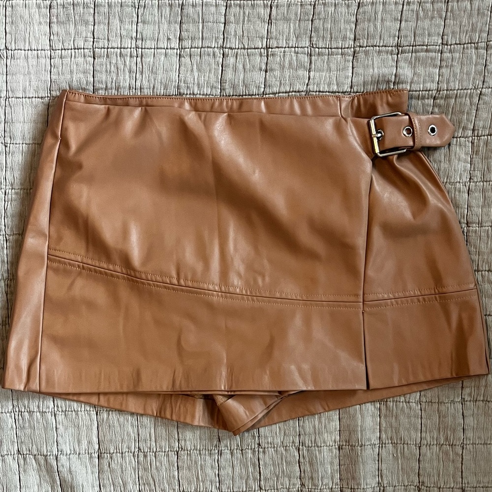 Leather Skort with Wrap/Belt